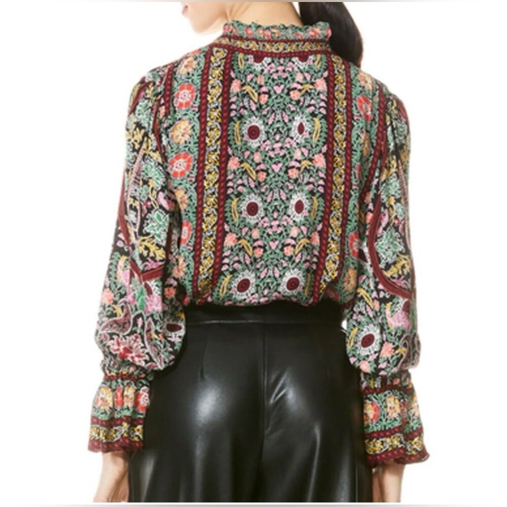 Alice + Olivia Reilly Ruffle Tie Neck Collar Flower Blouse Size XS - Picture 4 of 14